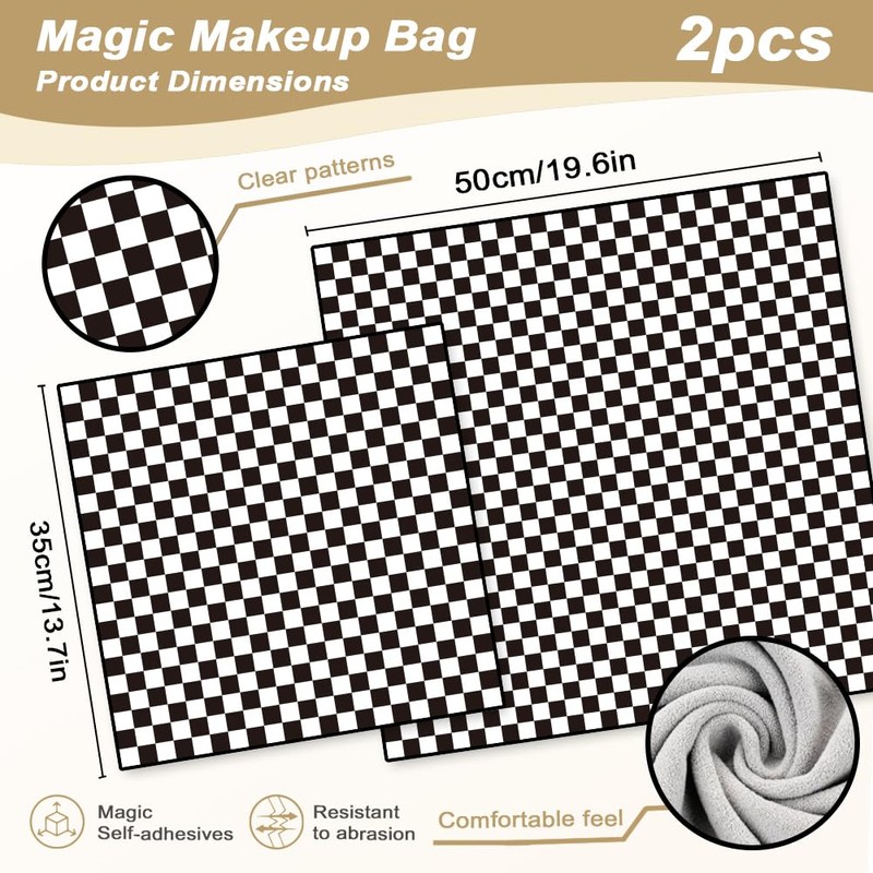 DOODLREAM 2 Sheets Self-Adhesive Magic Cloth Checkered Travel Makeup Bag