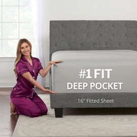 Queen Fitted Sheet Only - Real 16” Inch Deep Pocket Queen Fitted Sheet - Best Fit for 14” - 18” Deep Pocket Mattresses - Soft Easy Care Bottom Fitted Bed Sheets Only - Queen Size - Silver Light Grey