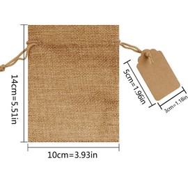 Lamondre Pack of 30 Small Jute Bags with Drawstring, 10 x 14 cm, Reusable Linen Bags, Gift Bags, Small Jute Bags for Jewellery, Wedding, Party, Christmas (Yellow Brown)