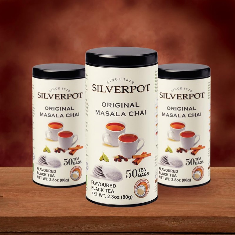 Silverpot Original Masala Chai, 50 Round Tea Bags, Tin |