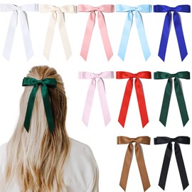 10PCS Silky Satin Hair Bows Hair Clip Ribbon Accessories Ponytail Holder Slides Metal Clips French Barrette Hair Bow for Women Girls Toddlers Teens Kids