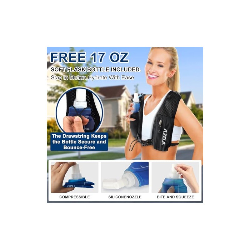 Running Vest with Water Bottle Soft 500 ml & 2L