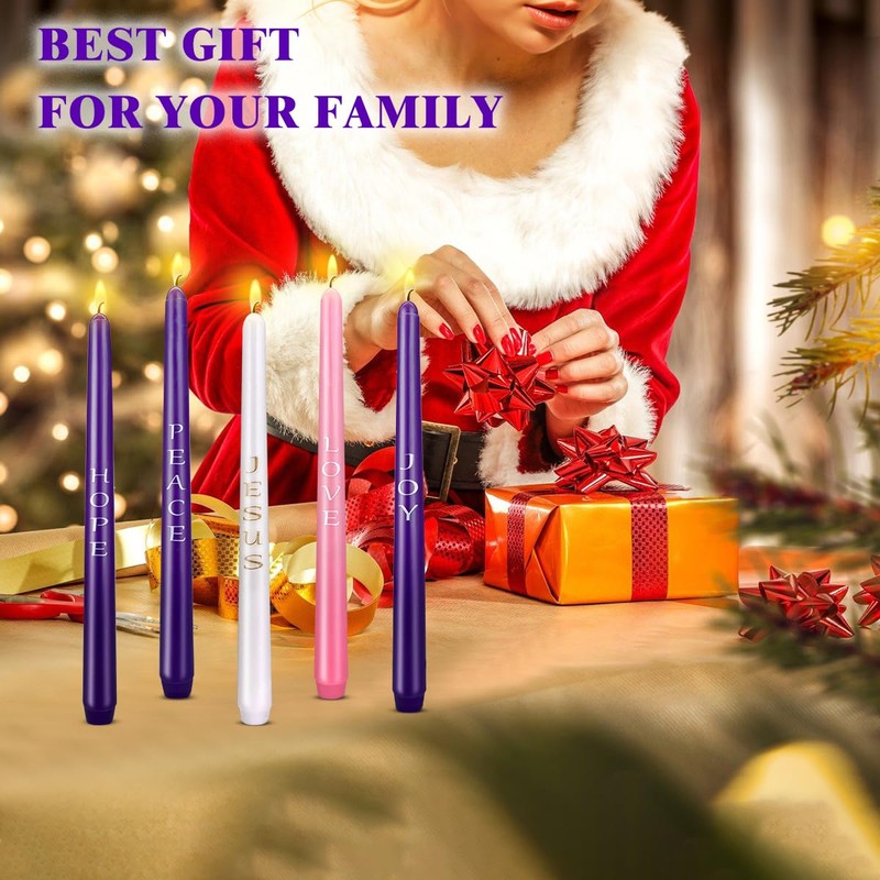 Decorative Taper Candles 10 Inch Pack of 5, Purple, Pink,