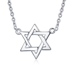 Traditional Religious Hanukkah Magen Judaica Star Of David Station Pendant Necklace for Women Teen Bat Mitzvah .925 Sterling Silver