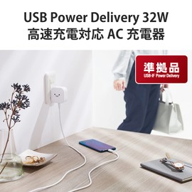Elecom MPA-ACCP20WF USB Outlet Charger, Total 32W (USB PD Compatible), 1 x Type-C / 1 USB-A, White Face