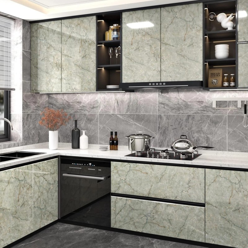 LIKILIKI Green Marble Contact Paper for Countertops Waterproof Granite Peel
