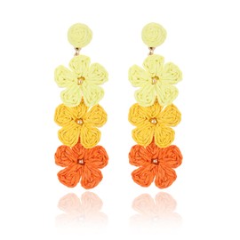 RUOFFETA Raffia Flower Earrings, Raffia Straw Wrapped Flower Drop Dangle Earrings Summer Tropical Beach Jewelry(Orange Ombre)