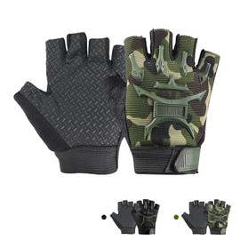 CubePlug Kids Half Finger Fingerless Cycling Gloves - Breathable, Non-Slip, Shockproof, UV Protection Kids Mittens - Perfect for Outdoor Sports, Training, Climbing, Skateboarding (Camo, L)