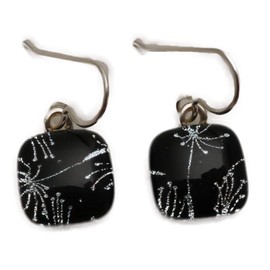 Petite Fireworks Sparklers Silver Black Fused Dichroic Glass Sterling Silver Earrings N142