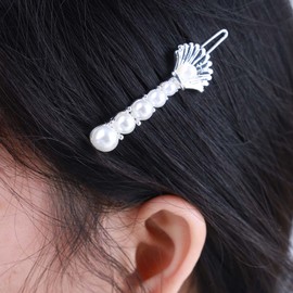Inateannal Vintage Pearl Shell Hair Clip Silver Pearl Hair Clip Shell Hair Headpiece French Pearl Hairpin Clip Decorative Hair Accessories for Women and Girls
