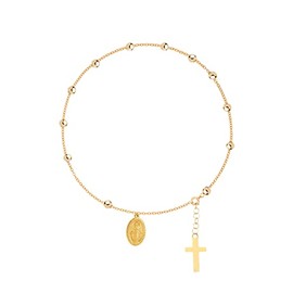 Dainty Gold Beads Chain Cross Bracelet Stainless Steel Rosary Jesus Prayer Crucifix Bracelet Sideways Religious Jewelry for Women-virgin
