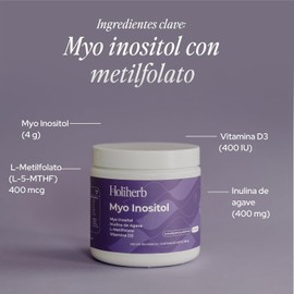 Holiherb - Myo Inositol (4g) + Metil Folato Suplemento en Polvo Rinde 45 porciones