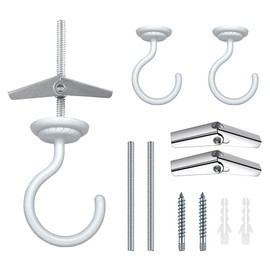 EVSTELUO 2 Sets Large Swag Ceiling Hooks Heavy Duty Swag Hook with Hardware for Hanging Plants Wind Chimes Light Fixtures Bed Netting etc. Ceiling Installation Cavity Wall Fixing (2 Sets White)