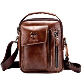 Hebetag Small Leather Shoulder Bag Crossbody Pack for Men Outdoor Travel Business Casual Messenger Briefcase Handbag Mens Phone Wallet Tote Day Pack Coffee