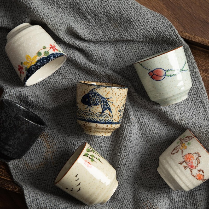 yaenoei Japanese Ceramic Tea Cups Set of 6, 6 oz