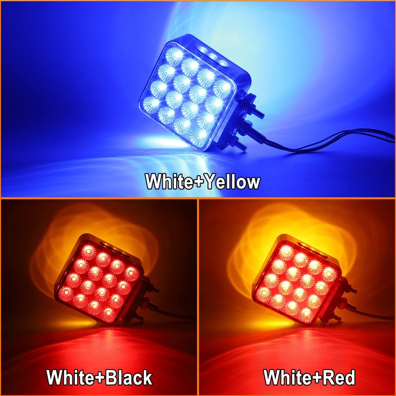 Partsam 2pcs Dual Revolution Amber/Red/Blue Square Double Face 38 Diode