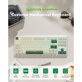 Redragon K734W Wireless Mechanical Keyboard, Tri Mode BT5.0/2.4G/USB-C 75% 81 Keys TKL Custom Hot Swappable Gaming Keyboard, Pre-lubed Linear Switches,RGB Gasket Computer Creamy Keyboard, for PC/MAC