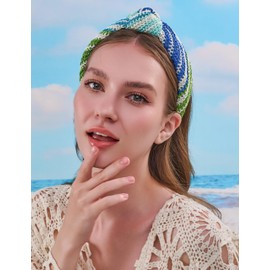 Glorig Straw Light Blue Headbands For Women With Knotted Design Summer Wide Hair Bands Unique Beach Accessories Boho Fashion Headbands Trendy Hair Accessories Gift