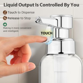 Automatic Soap Dispenser Liquid for Bathroom: 16 OZ Glass Clear Touch Dispense Modern Auto Large Soap Dispenser for Kitchen - Hand Sink Dish Lotion Countertop Couple Kids Home - Waterproof Labels
