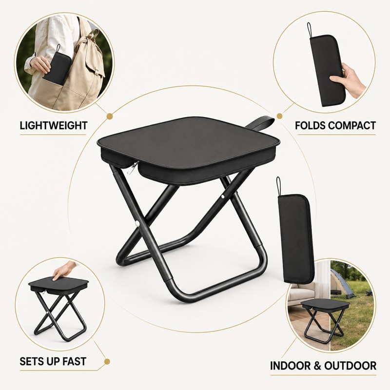 Portable Folding Camping Stool with Carry Pouch, 120 kg Capacity