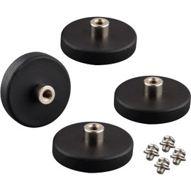 ULIBERMAG Pack of 4 Neodymium Magnets with Rubber Coating and M4 Thread (Extremely Strong Magnetic Mounting for Lighting, Camera, Tools and Equipment)