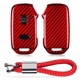 T-carbon Key Fob Cover With KeyChain for Kia - Glass Fiber Case Compatible With Cadenza, Cerato, Ceed, Soul, Forte, NIRO, NIRO EV, Sorento, Seltos, Telluride, Sportage, K5 2018-24, Red