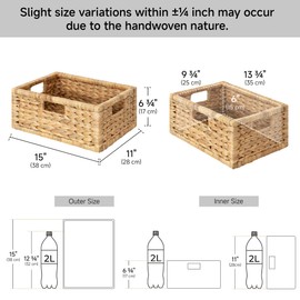 StorageWorks Wicker Basket for Organizing, Pantry Organizer with Wooden Frame, Water Hyacinth Storage Basket for Shelves