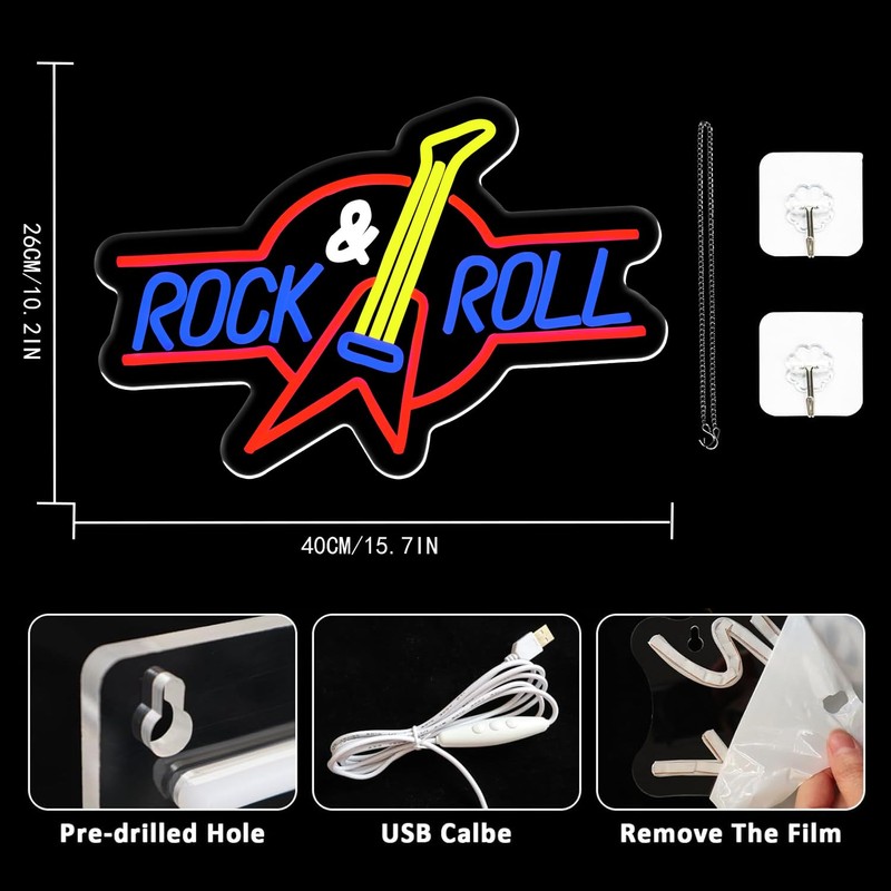 UExnkj-Y Rock Roll Neon Sign Guitar Neon Sign Led Neon