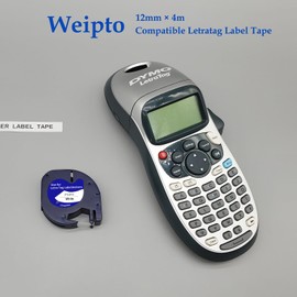 Weipto Compatible Label Tapes Replacement for Dymo LetraTag Label Tapes, 12mm x 4m, 12267 91201 91202 91203 91204 91205, Black on Clear/White/Red/Blue/Yellow/Green, 6 Packs