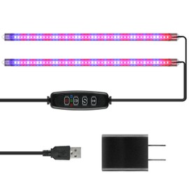 iPower 20W LED Plant Grow Light Strips Full Spectrum for Indoor Plants with Auto ON/Off 3/9/12H Timer, 10 Dimmable Levels 48 LEDs Per Light Strip, 2 Tubes