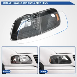 oEdRo Halogen Headlights Assembly w/Corner Parking Set Compatible with 1997-2003 Ford F150 / Expedition Headlamps Black Housing Driver and Passenger