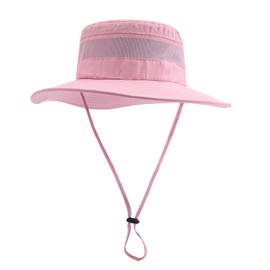 Gvatasz Sun Bucket Beach Hats for Women with High Ponytail Hole,Sun Protection Waterproof Fishing Safari Hiking Hat,Pink