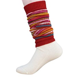Hirsch Natur, Leg Warmers 100% Wool (kbT), Red/waistband striped