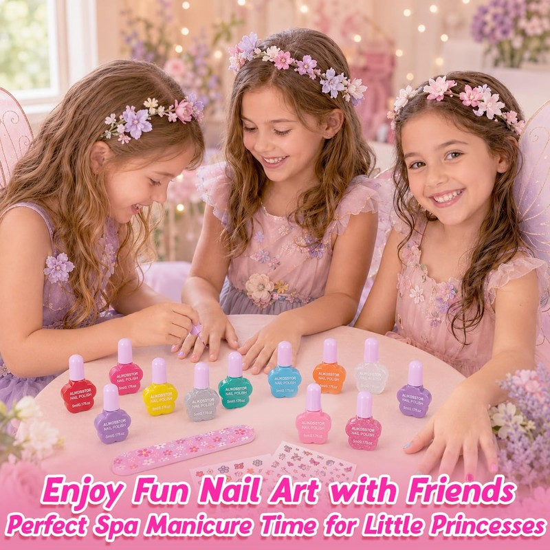 Kids Nail Polish Set, 18 Colors Non Toxic Water Based