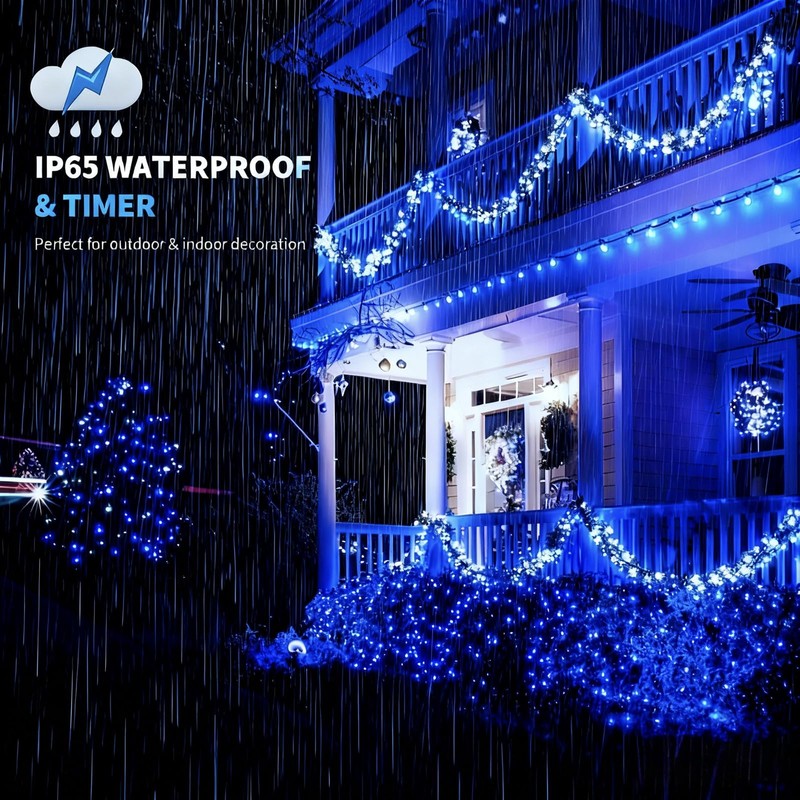 MZD8391 105FT 300 LEDs Blue White Christmas Lights Outdoor Indoor,