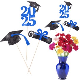 MixTeach 24 Pcs Glitter Graduation Centerpieces for Tables, 2025 Congrats Grad Tables Centerpieces Sticks Class of 2025 Graduation Table Topper for Graduation Table Party Decoration Supplies (Blue)