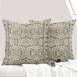 ECZOIL Set of 2 Boho Cushion Covers, 50 x 50 cm, Decorative Cushion Covers, Boho Style, Vintage Decorative Cushion for Living Room, Bedroom, Sofa, Home Decor with Hidden Zip, Yellow Grey