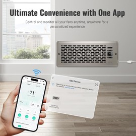 SANYCASA Register Booster Fan for 4" x 12" Register Holes, Quiet Vent Fan Booster with Intelligent Thermostat, Improves Heating Cooling, App Control, 10-Speeds, Manhattan Smart Register Vent, SN