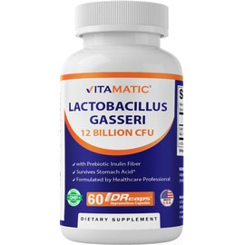 Vitamatic Lactobacillus Gasseri - 12 Billion per DR Capsule - 60 Count - Digestive Support - Made with Prebiotic Inulin Fiber