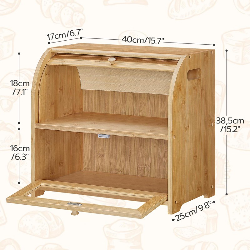 HOOBRO Bread Box, Bamboo Bread Box for Kitchen Countertop, 2