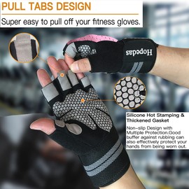 Hopedas Workout Gloves Weight Lifting Gloves with Wrist Support for Men & Women,Breathable Exercise Gloves Sports for Training,Fitness, Gym,Pull ups，Full Palm Protection-Pink Long Wrist