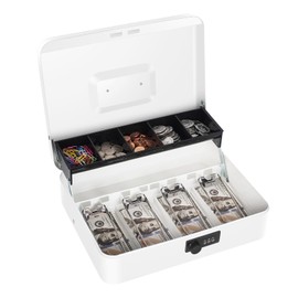 Cash Box with Money Tray and Combination Lock, Large Money Box for Cash Regiser, Safe Lock Box for Money Saving Metal 11.8"x9.45"x3.54"