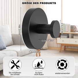 lafo Roha Suction Cup Hooks, Pack of 2, Towel Holder No Drilling, Extra Strong Shower Hook, Bathroom Hook, Black Wall Hooks, Vacuum Suction Cup Hooks