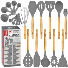 Kitchen Utensils Set, 21 Wood and Silicone Cooking Utensil Set, Non-Stick and Heat Resistant Kitchen Utensil Set, Kitchen Tools