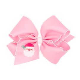 Wee Ones Girls’ Pink Wonderland Christmas Hair Bows, Embroidered Moonstitch or Holiday Print Grosgrain on WeeStay no-slip clip, King, Pink Santa