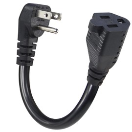 KUNCAN Short Power Extension Cord - Low Profile Wall Head 6 Inch 14AWG/3C SJTW Heavy Duty Extension Cable for Indoor/Outdoor, 90-Degree Flat Plug 15A/125V 1875W NEMA 5-15P to NEMA 5-15R, Black 1-Pack