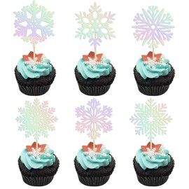 36 piezas de adornos de copos de nieve para cupcakes con purpurina láser, copos de nieve, decoraciones de pasteles congelados para baby shower, invierno, país de las maravillas de Navidad, fiesta, suministros de decoración de pasteles