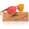 glozzi Women's Sunglasses Polarised UV400 Wood Round with Wooden Temple