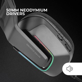 Mars Gaming MH-Strike FRGB Rainbow Gaming Headset, Ergonomic Design, 50 mm Neodymium Driver, Folding Microphone, Integrated Control, Air Ear Pads, Adjustable Headband, Multiplatform, Black