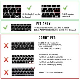 WYGCH Taiwan Traditional Chinese Taiwanese Keyboard Cover for MacBook Pro 13 15 inch 2019 2018 2017 and 2016 with Touch Bar and Touch ID Model: A2159 A1989 A1706/A1990 A1707, USA and European Version